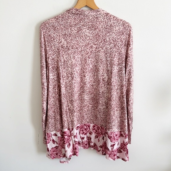 LOGO Lori Goldstein polka dot rose print open front long cardigan top size large - Picture 5 of 7
